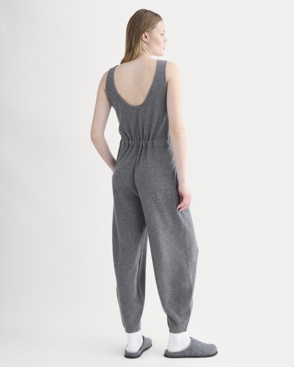 Cashmere Lounge Jumpsuit in Heather Charcoal — detail view