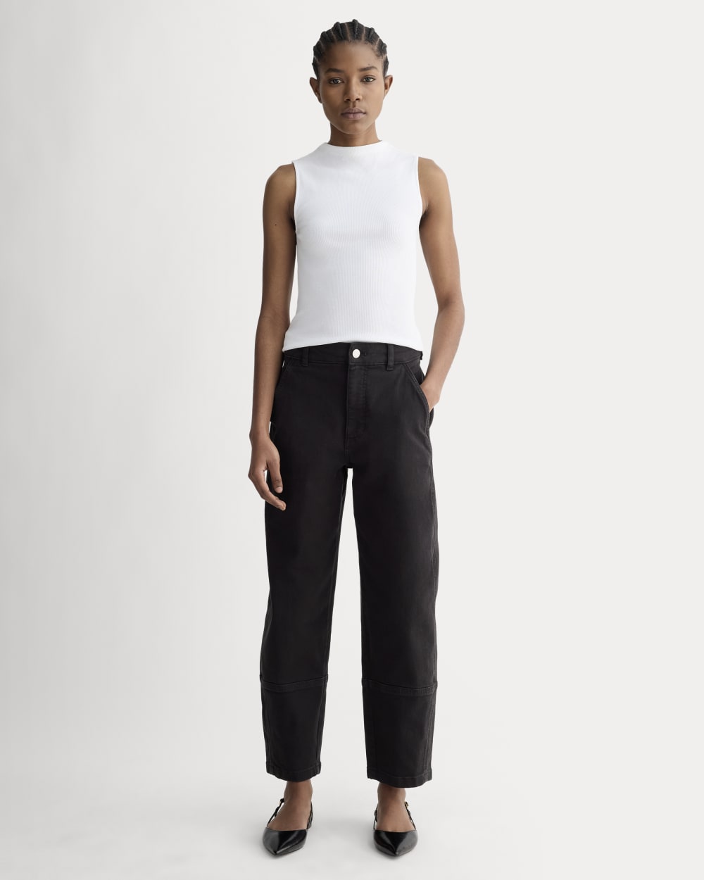 The Utility Barrel Pant in Black — front view