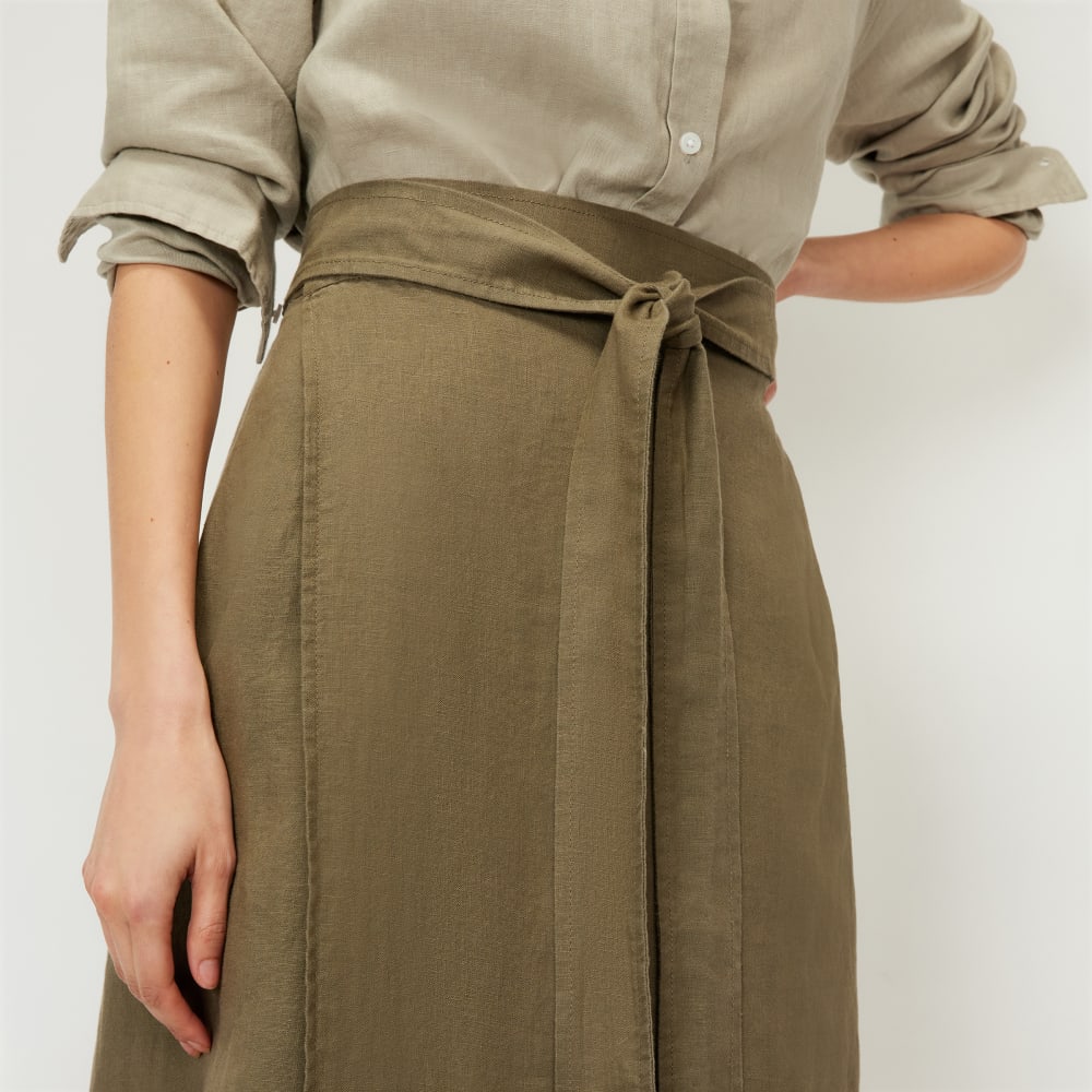 The Linen Wrap Skirt in Kalamata — detail view