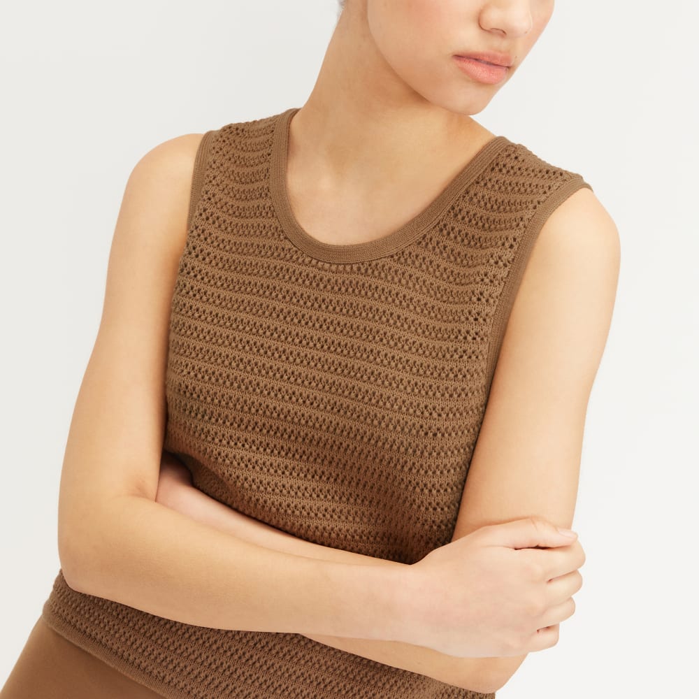 The Crochet Knit Cami in Toasted Coconut — detail view
