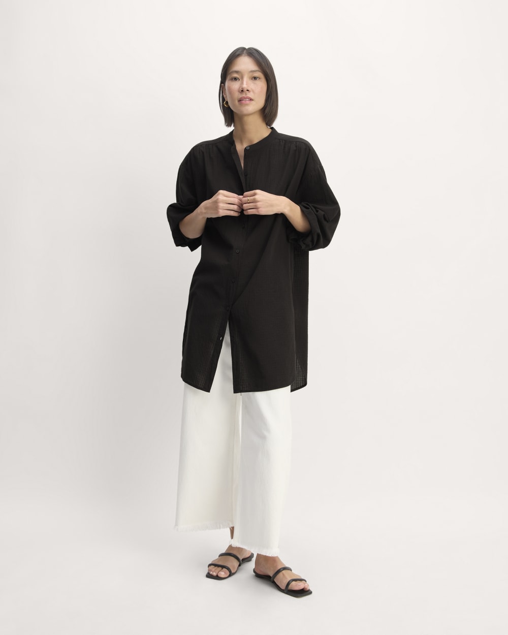 The Gauze Oversized Shirt in Black — detail view