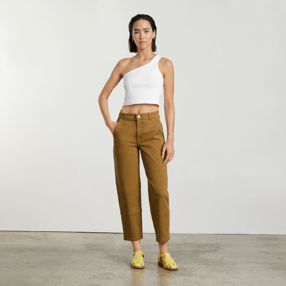 The Utility Barrel Pant in Golden Brown — detail view