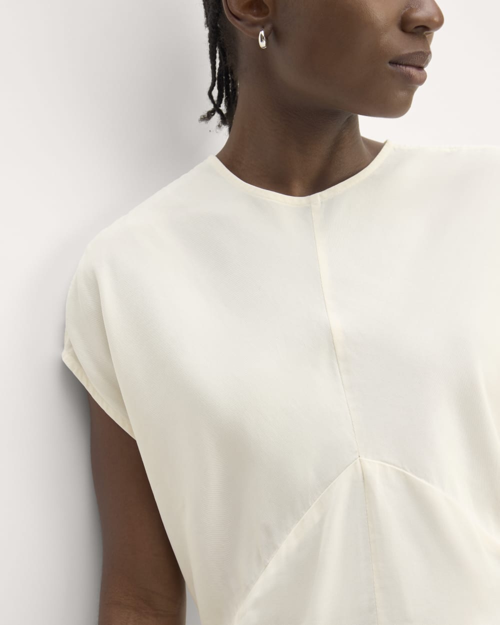 The Drape Top in Butterlite in Bone — detail view