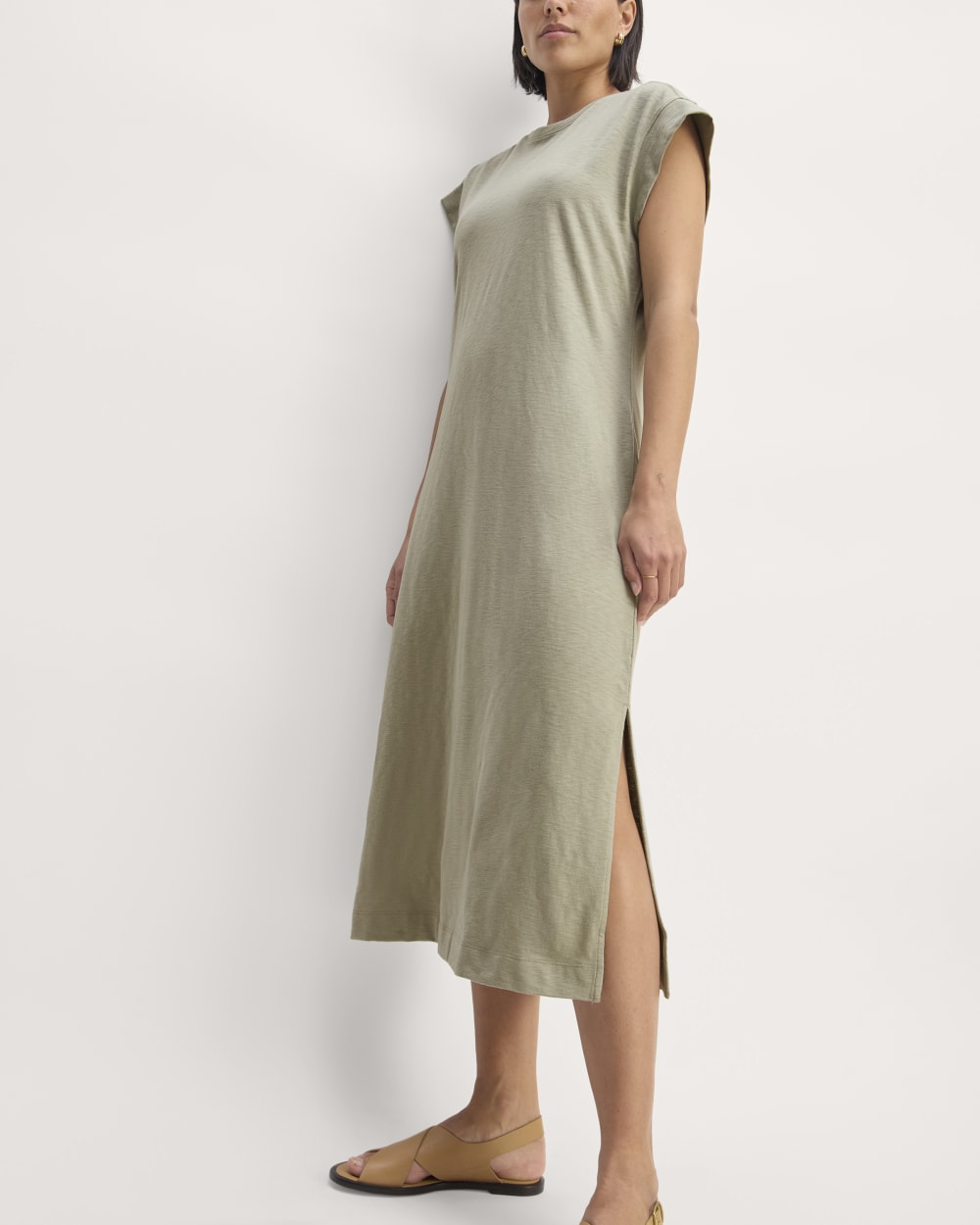 The Muscle Tee Midi Dress in Seagrass — detail view