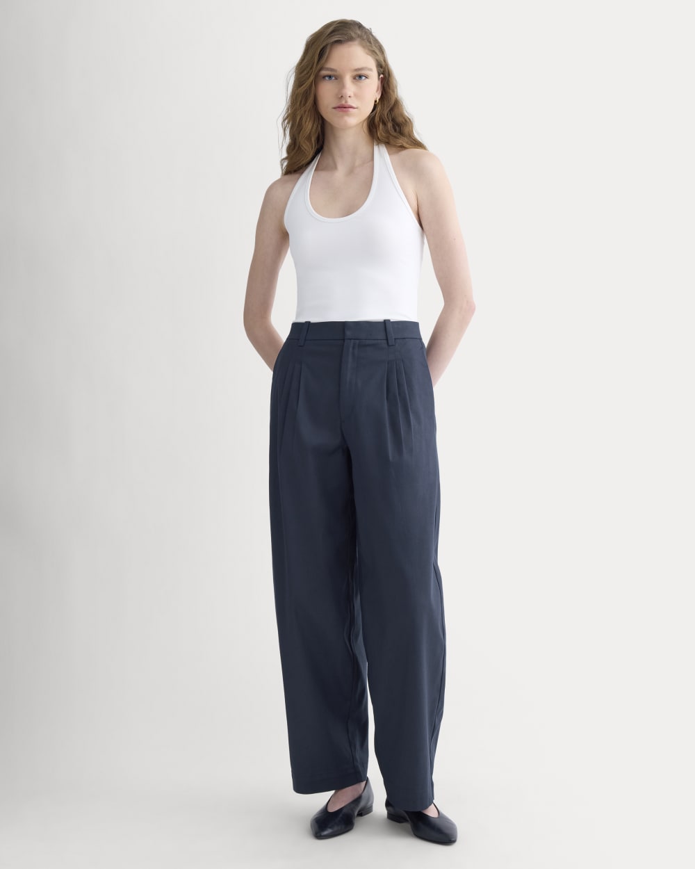Tailored Drape Balloon Pant in Navy — detail view