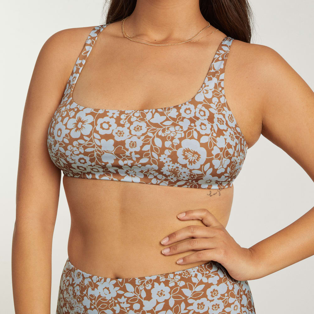 The Square-Neck Bikini Top in Honey Floral — detail view