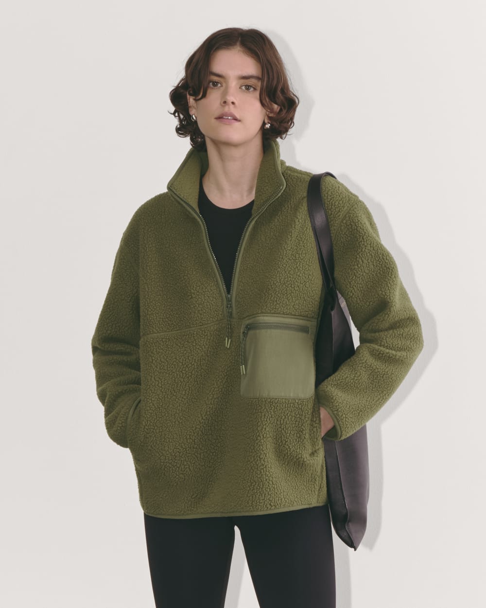 The ReNew Fleece Oversized Half-Zip in Kalamata — front view