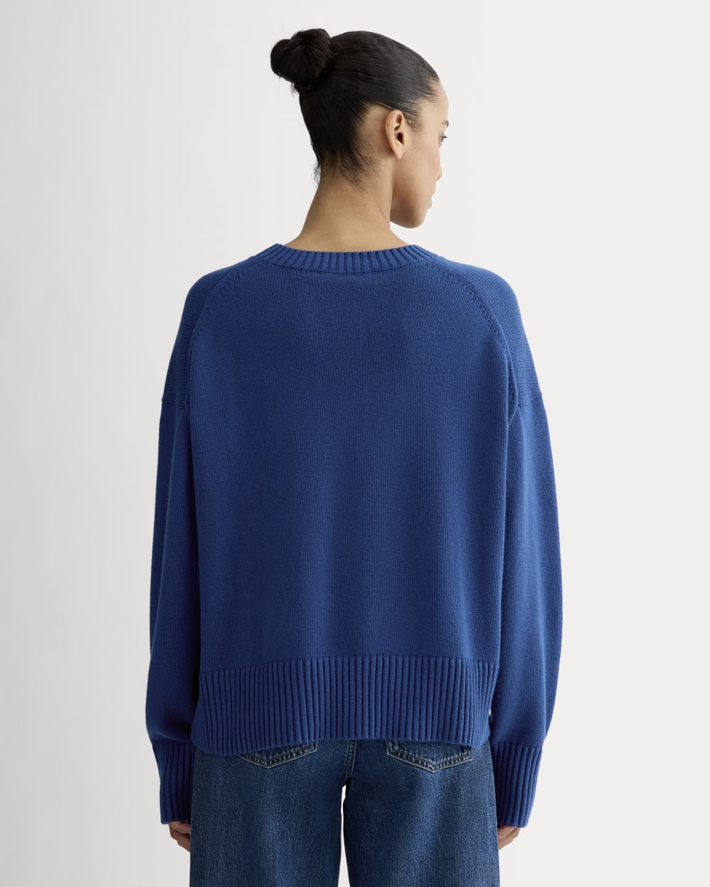 The Boxy Sweater in Everyday Cotton in Bright Cobalt — detail view