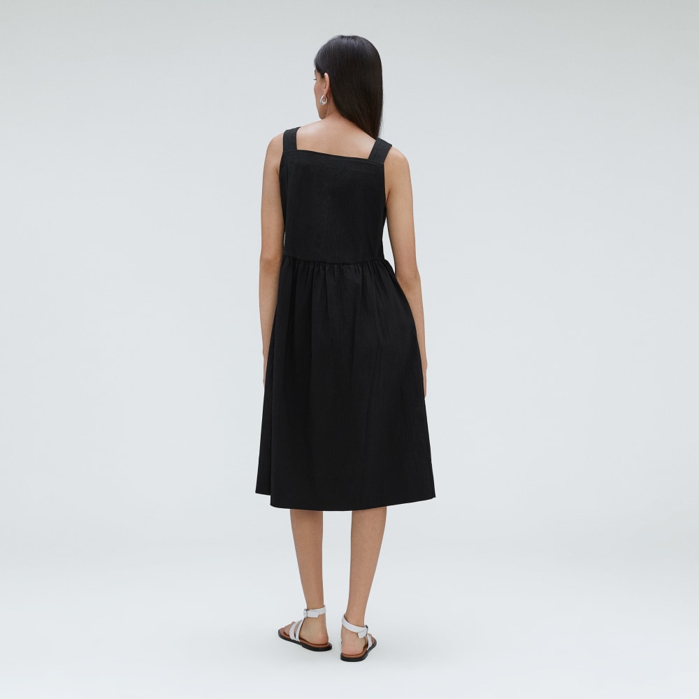 The Seersucker Midi Dress in Black — detail view