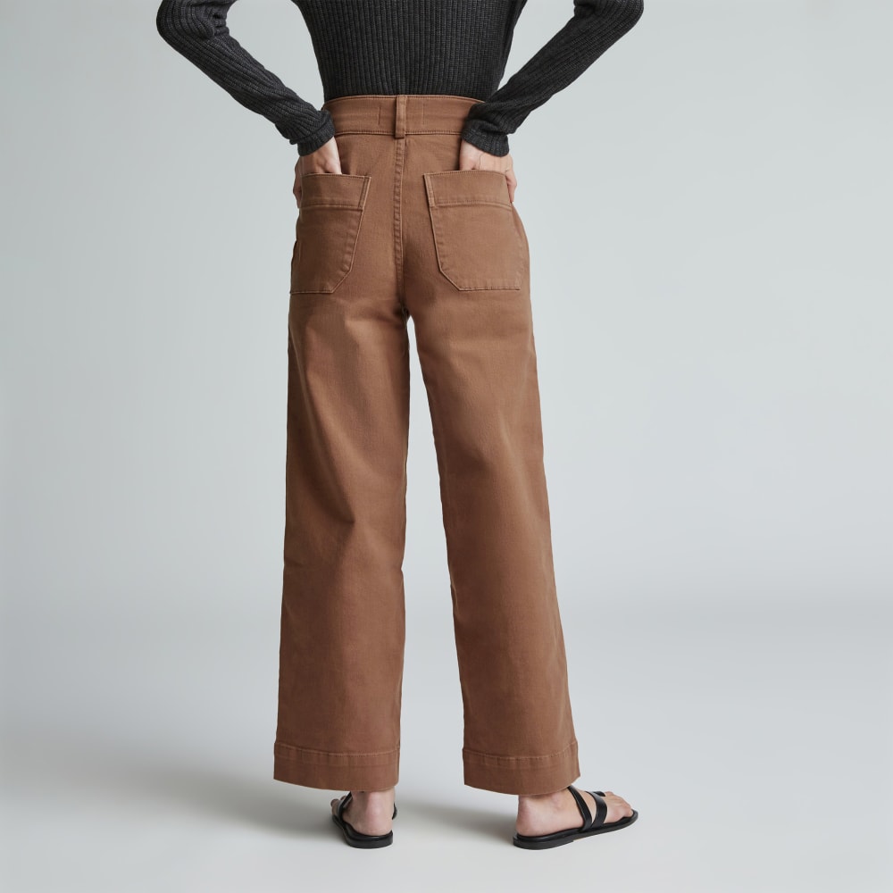 The Organic Wide-Leg Pant in Carob Brown — detail view
