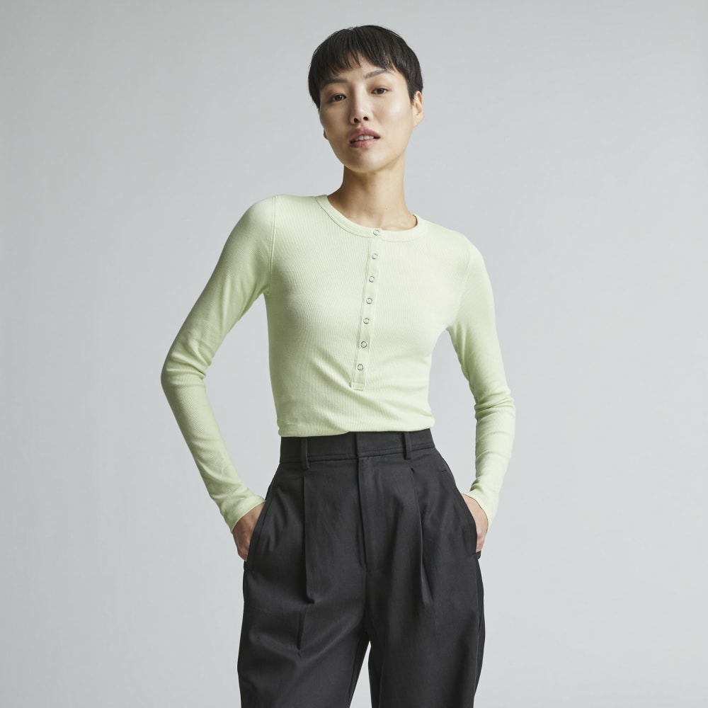 The Luxe Rib Henley in Seafoam Green — front view