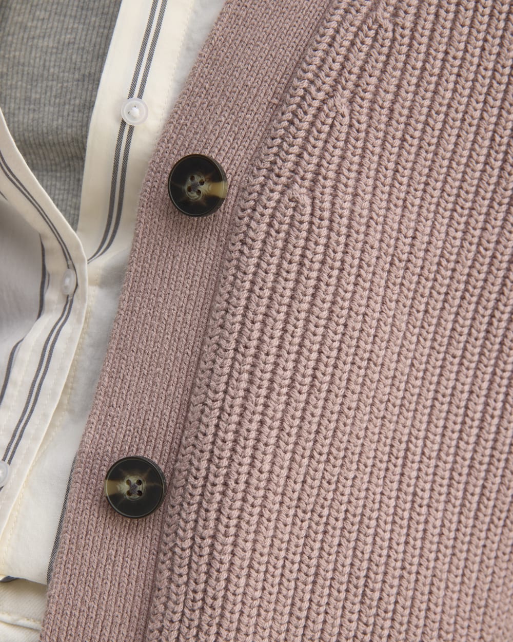 The Boxy Cardigan in Everyday Cotton in Dusty Rose — detail view