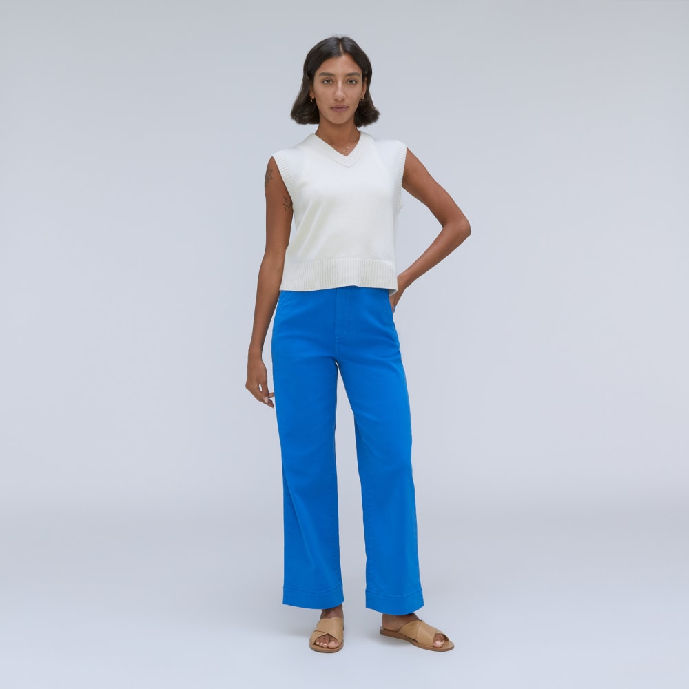 The Organic Wide-Leg Pant in Lapis Blue — detail view