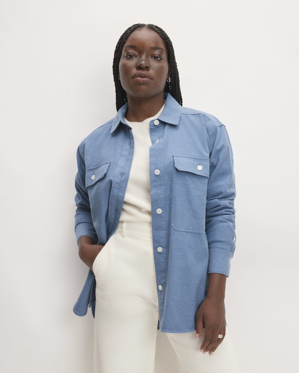 The Classic Cotton Flannel Shirt in Heathered Heritage Blue — front view