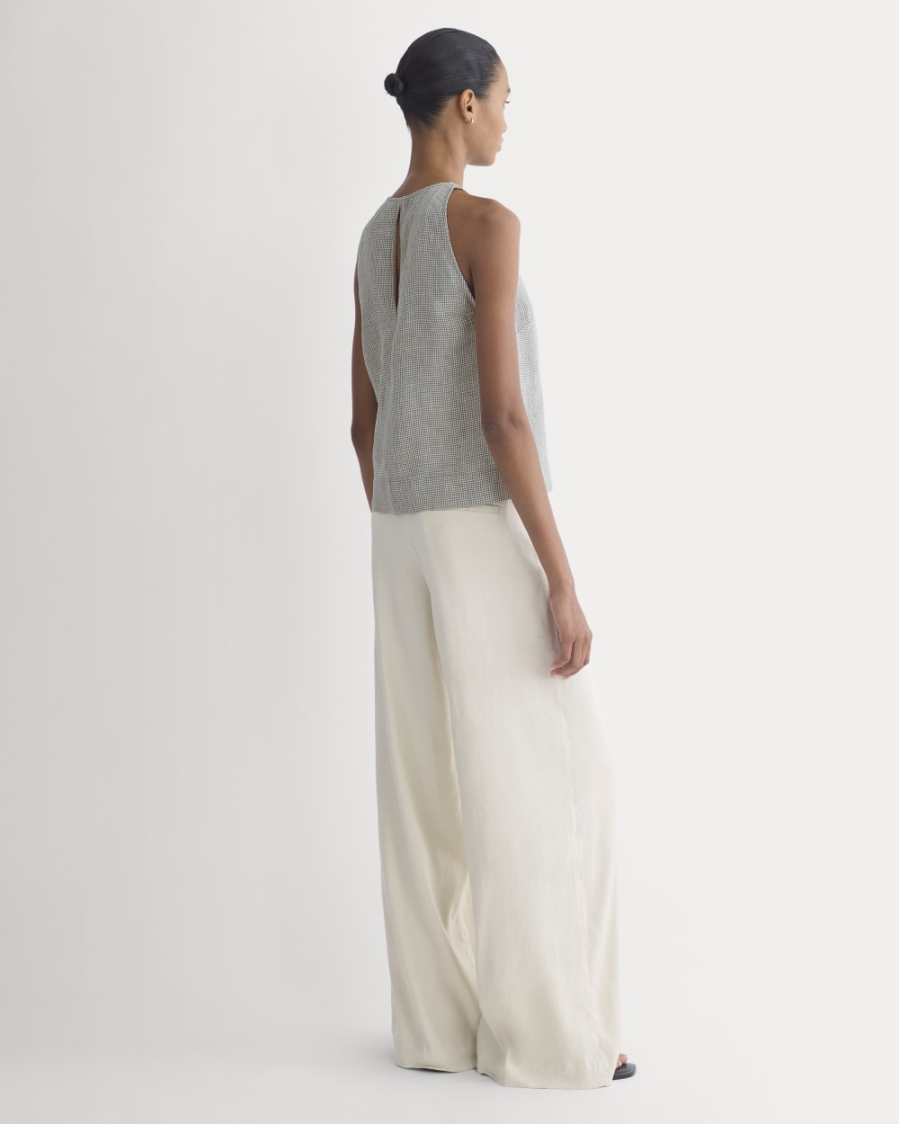 The Linen High-Neck Tank in Agave Green — detail view