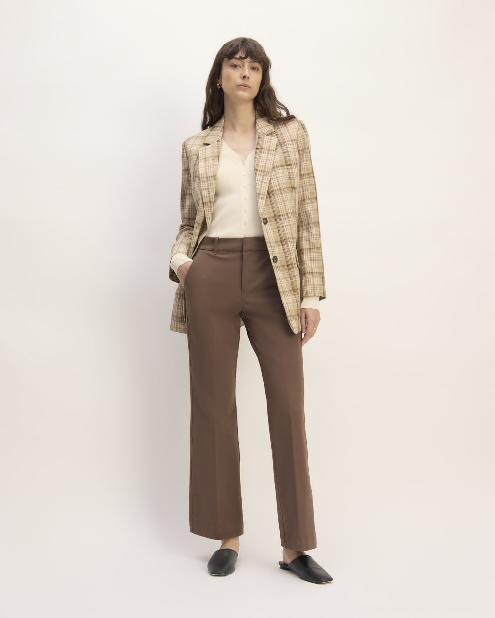 The Bi-Stretch Flare Pant in Cocoa — front view