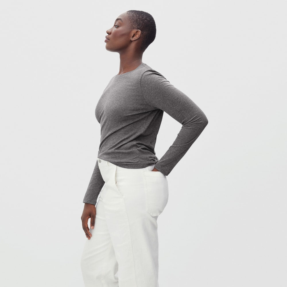 The Organic Cotton Long-Sleeve Crew in Charcoal — alternate view