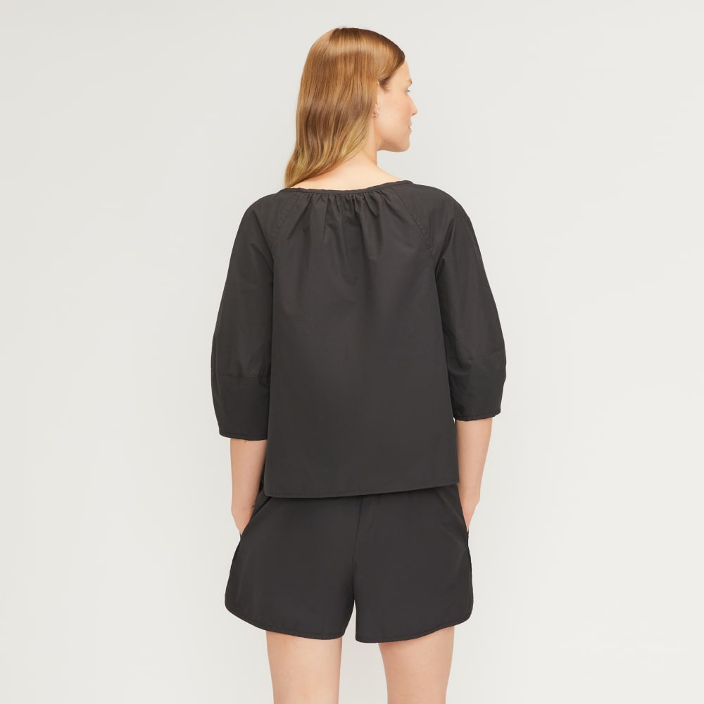 The Poplin Scoop-Neck Top in Black — detail view