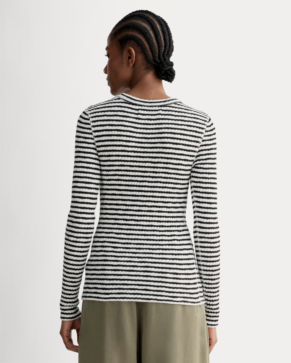 The Cozy Rib Long-Sleeve Tee in Bone / Black — detail view