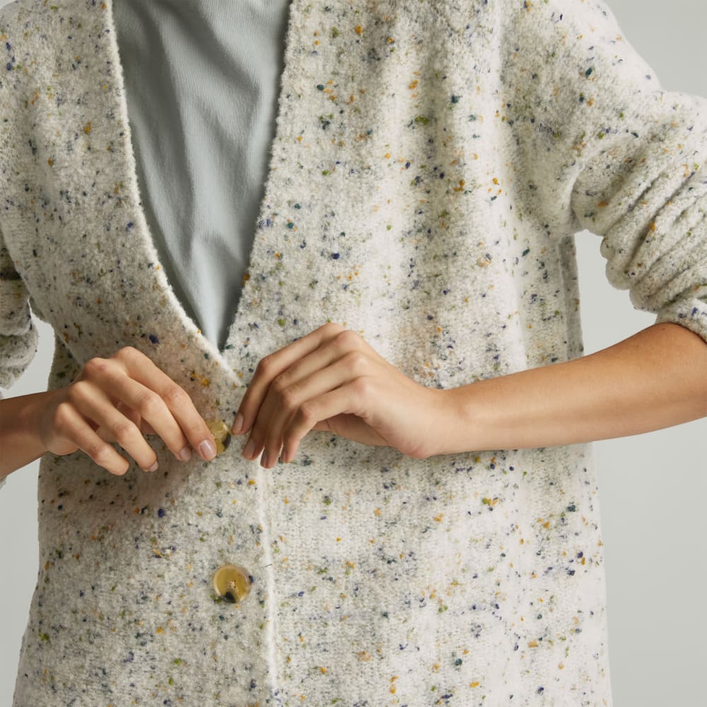 The Confetti Cardigan in Seafoam Green Multi — detail view