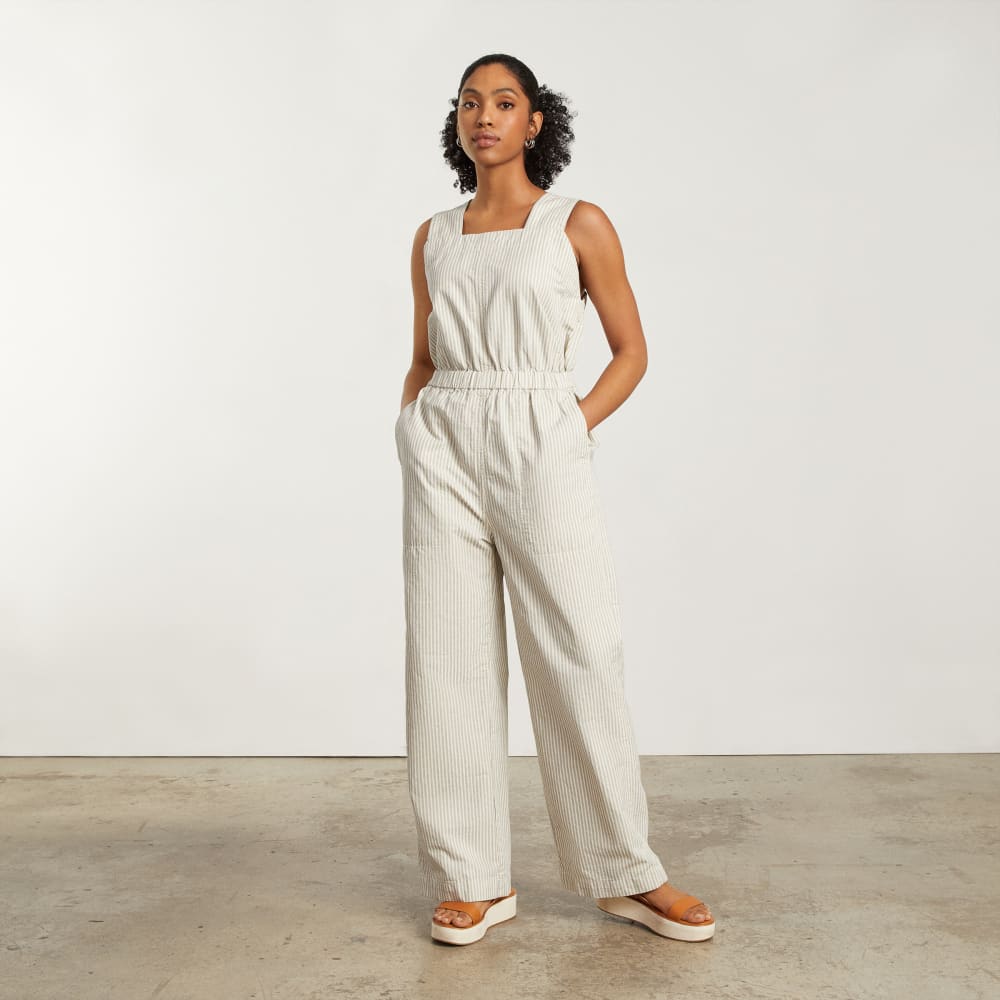 The Fatigue Apron Jumpsuit in Navy Stripe — alternate view
