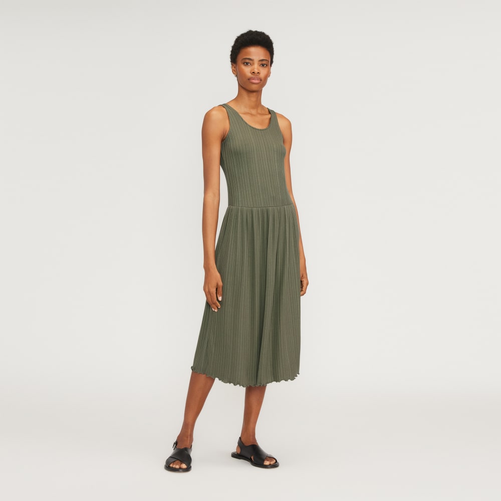 The Rib Soft Knit Scoop-Neck Dress in Kalamata — detail view
