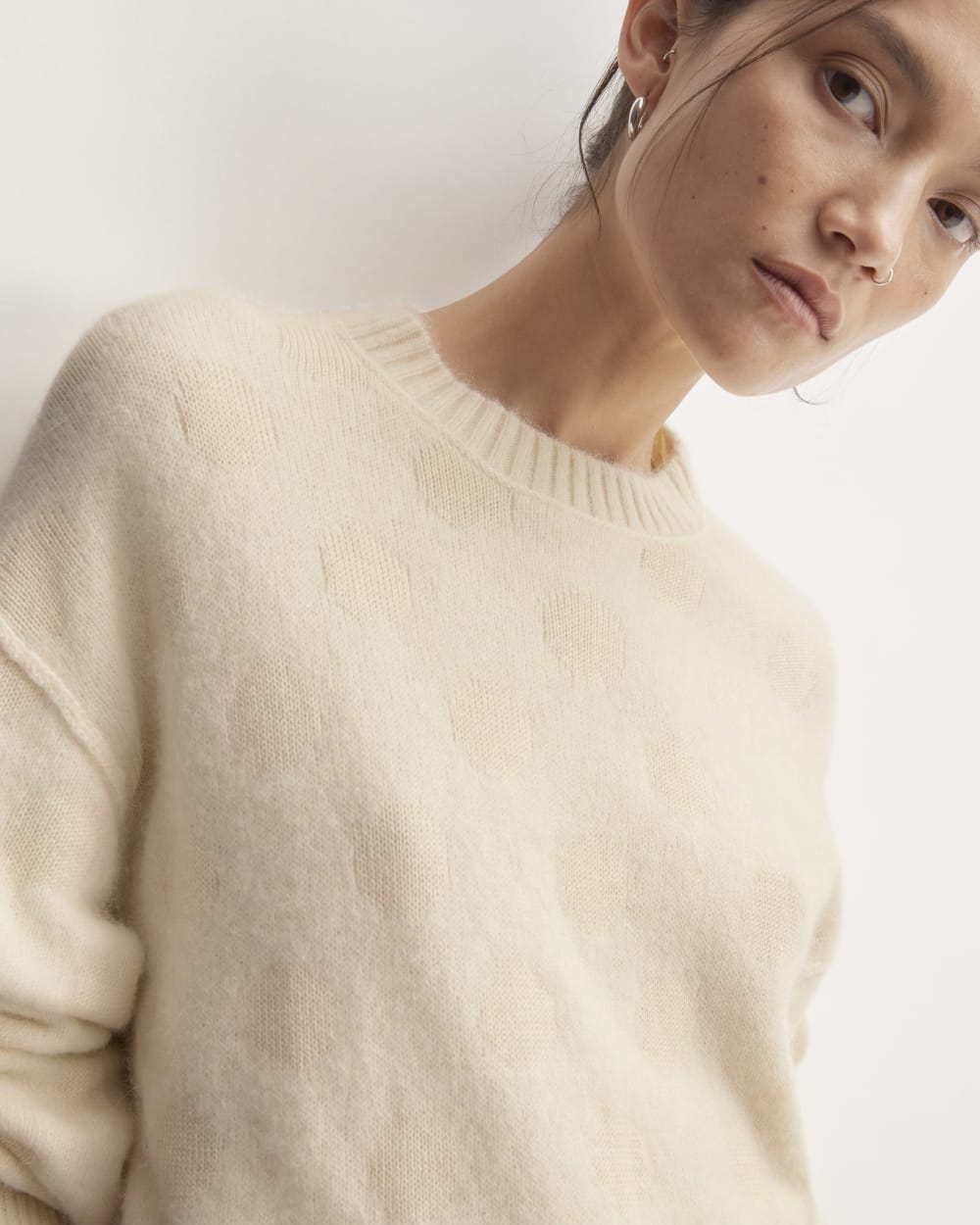 The Alpaca Polka Dot Oversized Crew in Snow / Canvas Polka Dot — detail view