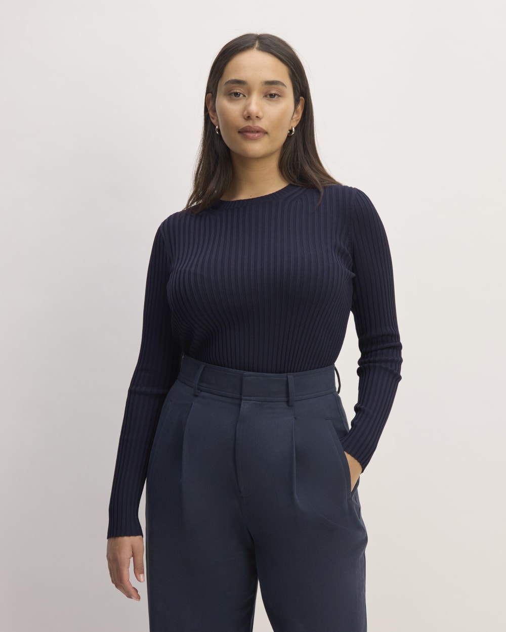 The Viscose Knit Crew in Navy — front view