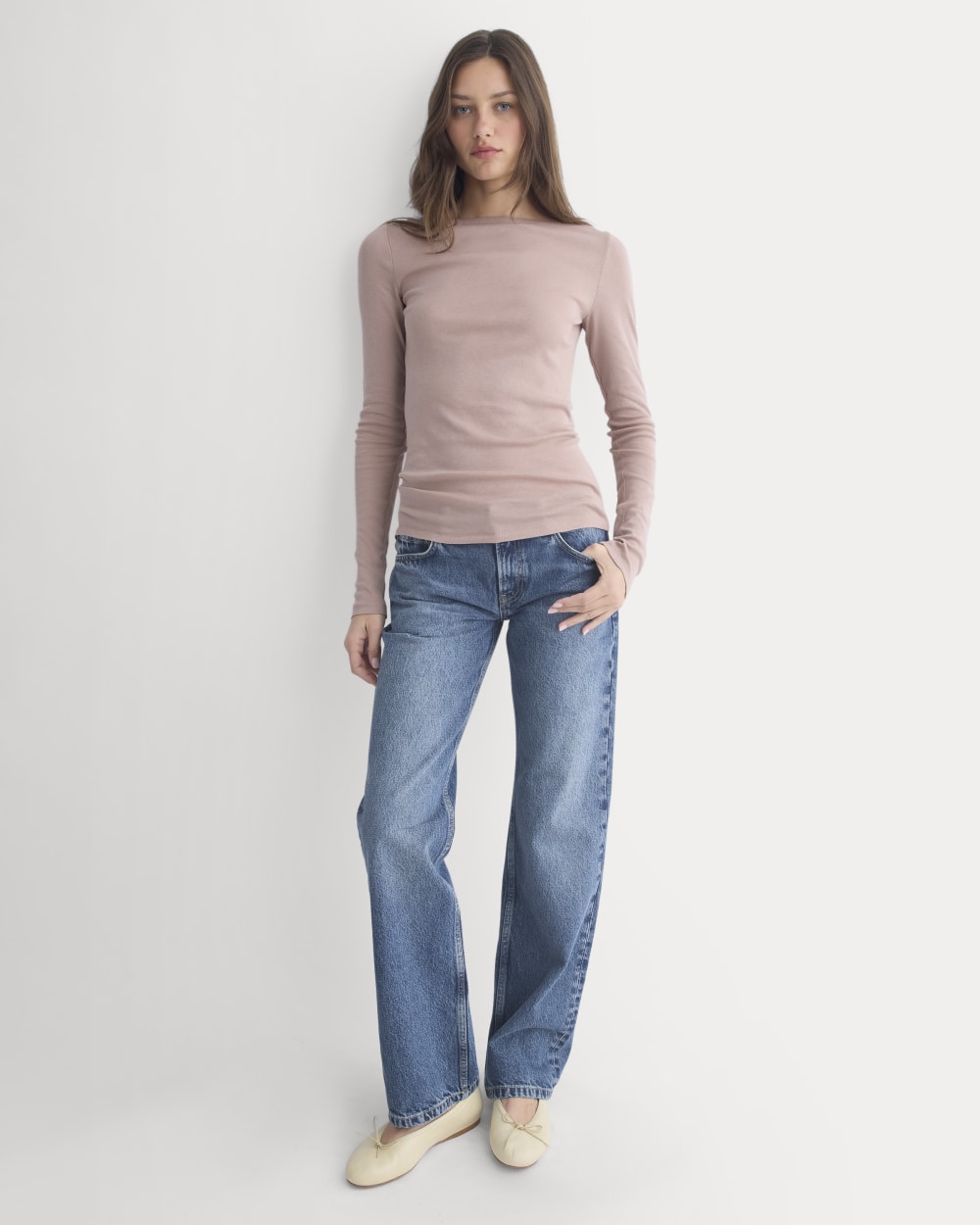 Tissue Boatneck Top in Dusty Rose — detail view