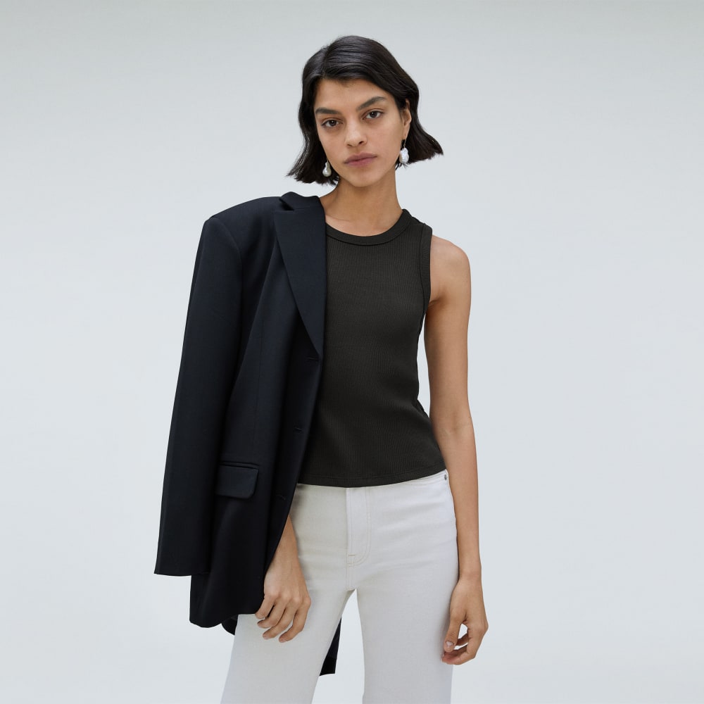 The Ribbed Cutout Tank in Black — detail view