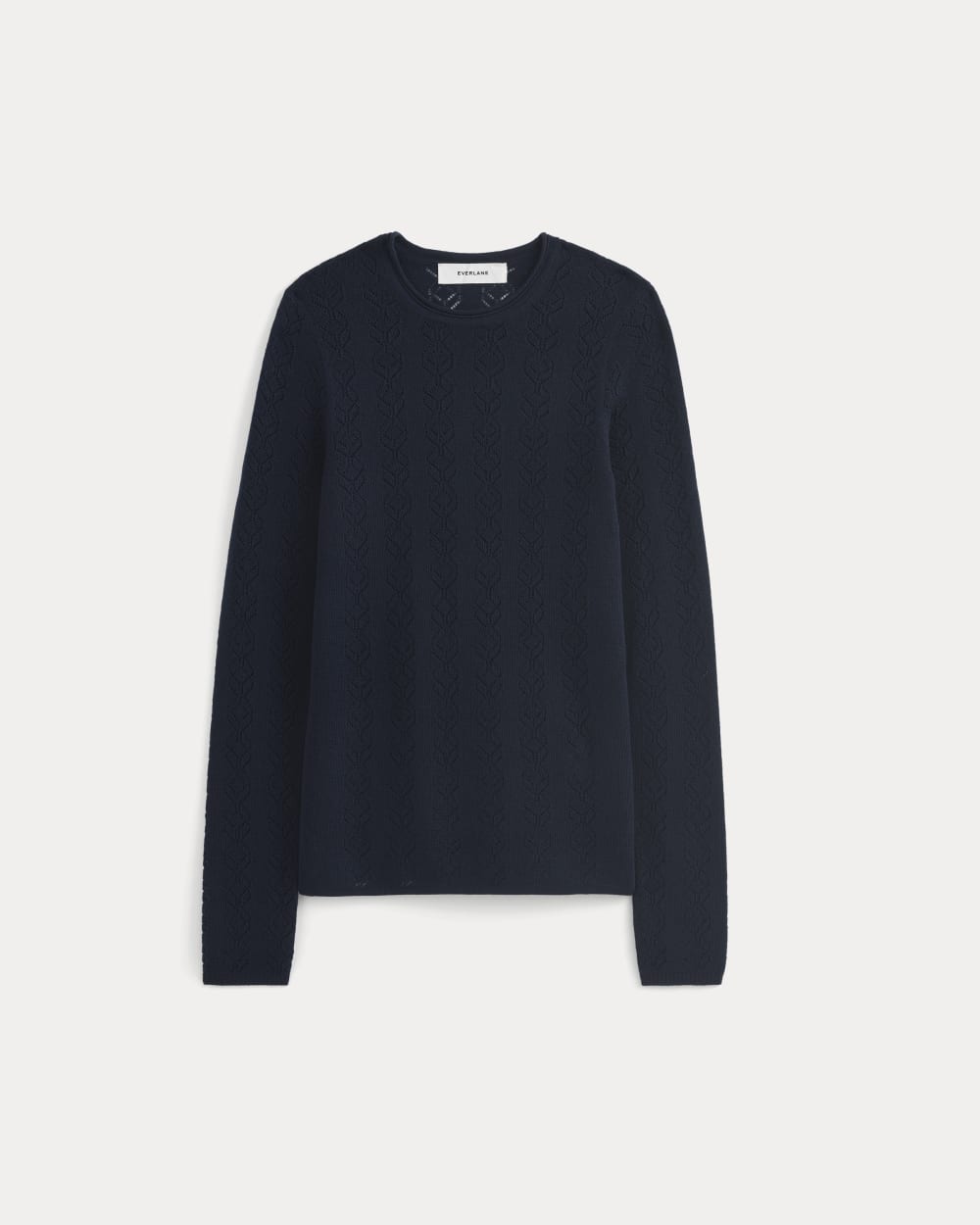 The Pointelle Crew in Ultrasoft Merino in Navy — alternate view
