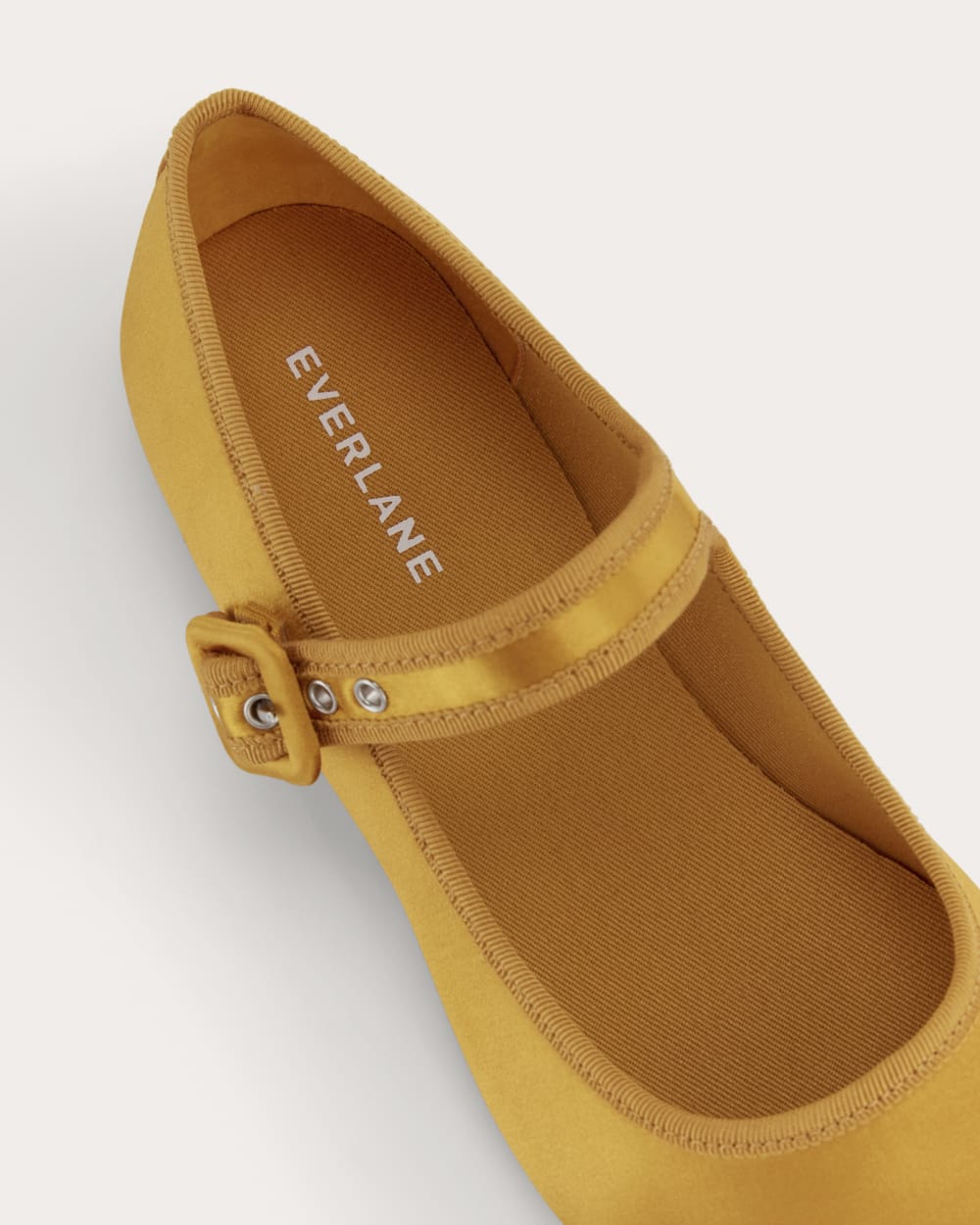 The Day Buckle Mary Jane in Golden Yellow Satin — detail view