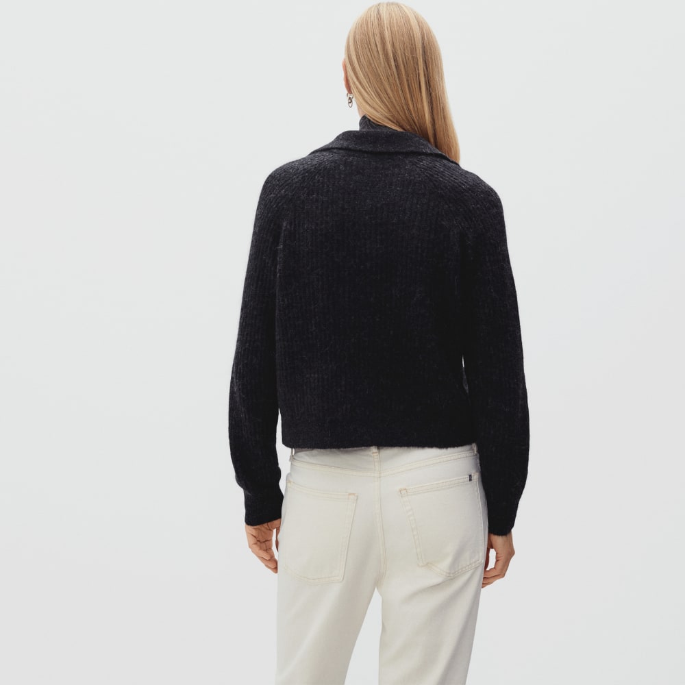 The Alpaca Collared Cardigan in Heathered Black — detail view