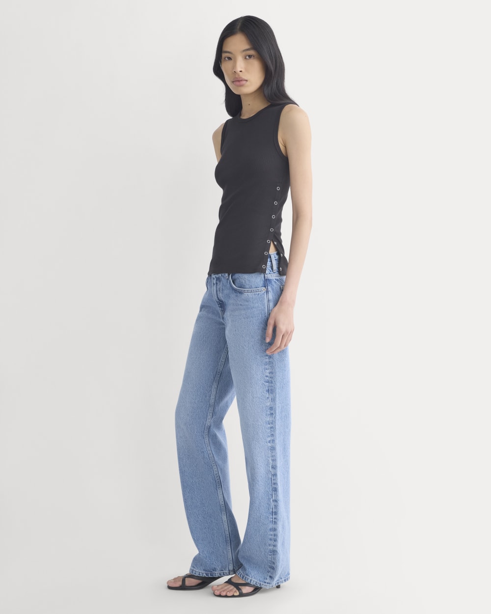 Luxe Rib Side Snap Tank in Black — detail view
