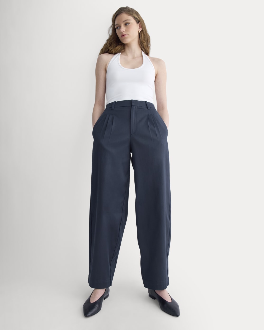 Tailored Drape Balloon Pant in Navy — front view