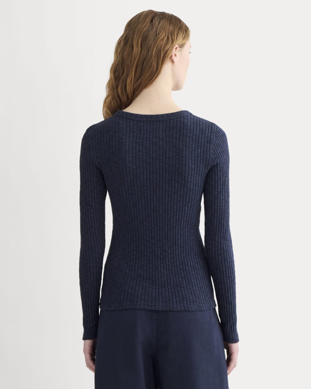 The Cozy Rib Long-Sleeve Tee in Navy — detail view