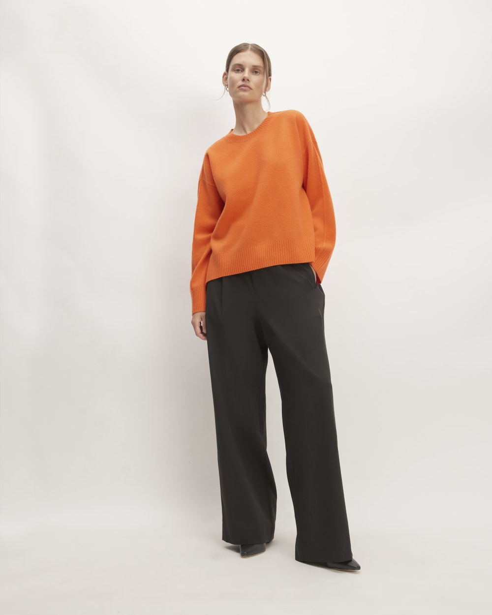 The Good Merino Wool Crewneck Sweater in Orange — detail view