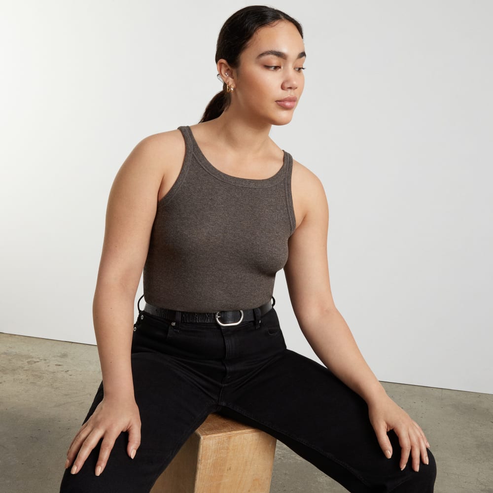 The Pima Micro-Rib Short Tank in Heathered Fatigue — detail view
