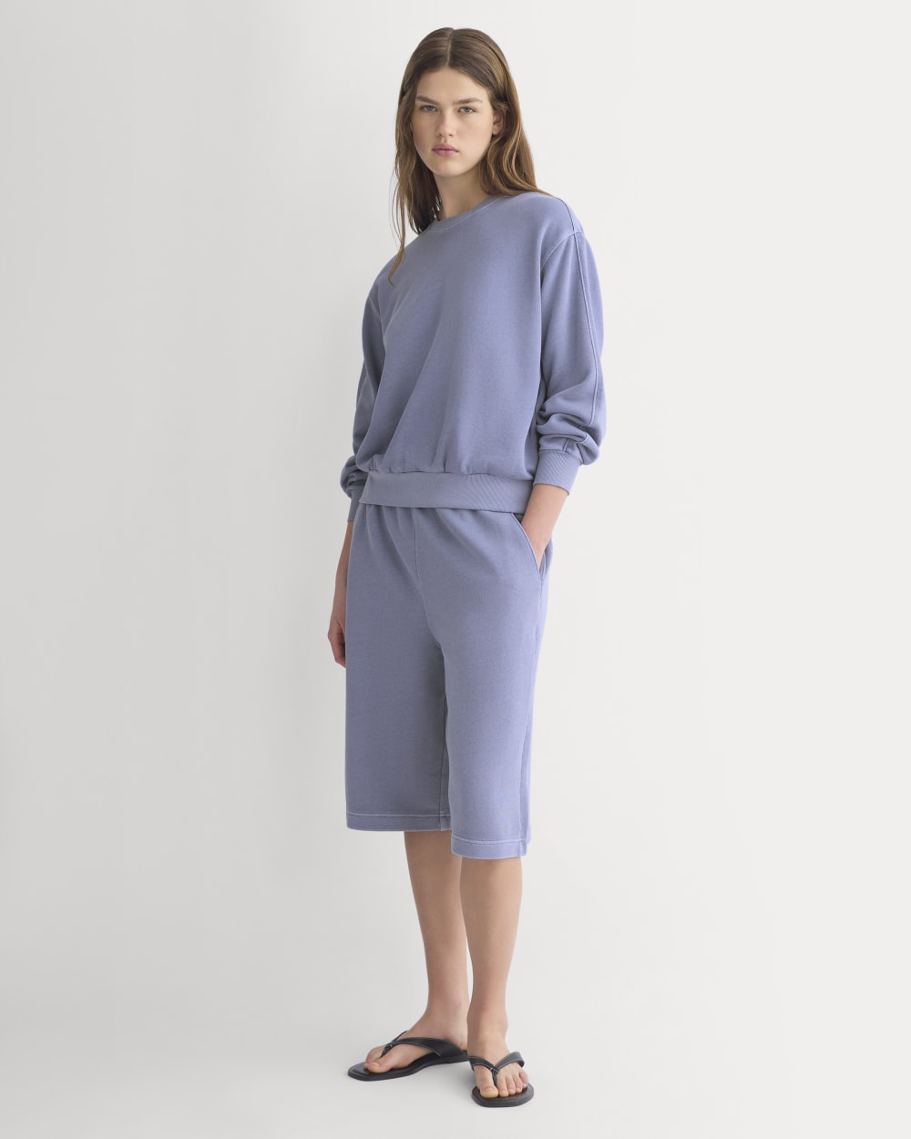 Lightweight Terry Long Shorts in Velvet Morning Garment Dye — front view