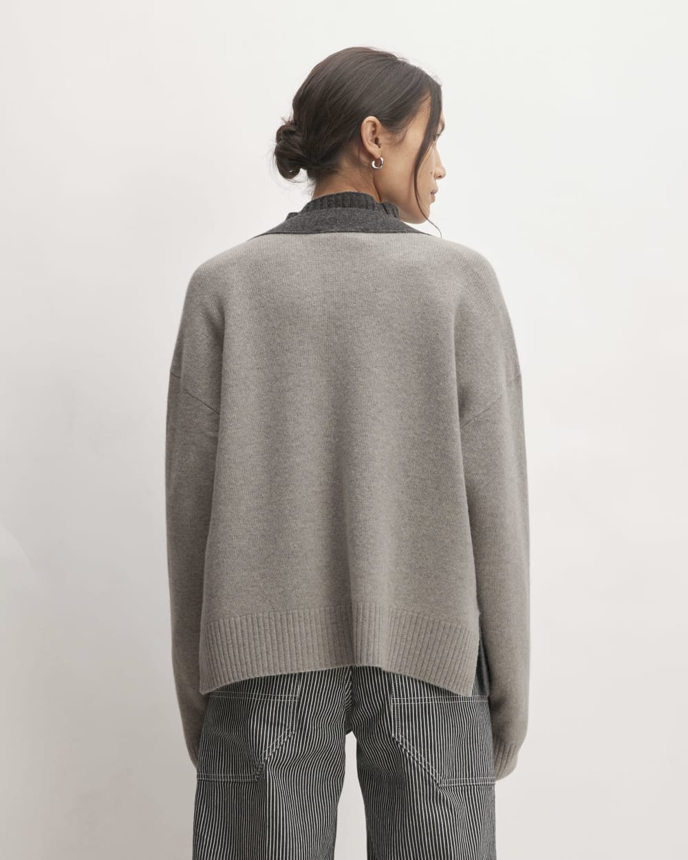 The Good Merino Wool Cardigan in Graphite / Hare Grey — detail view
