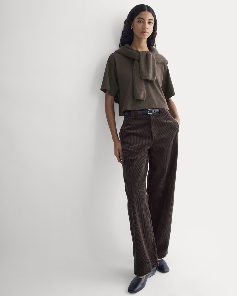 The Premium Weight Cropped Tee in Coffee Bean — detail view