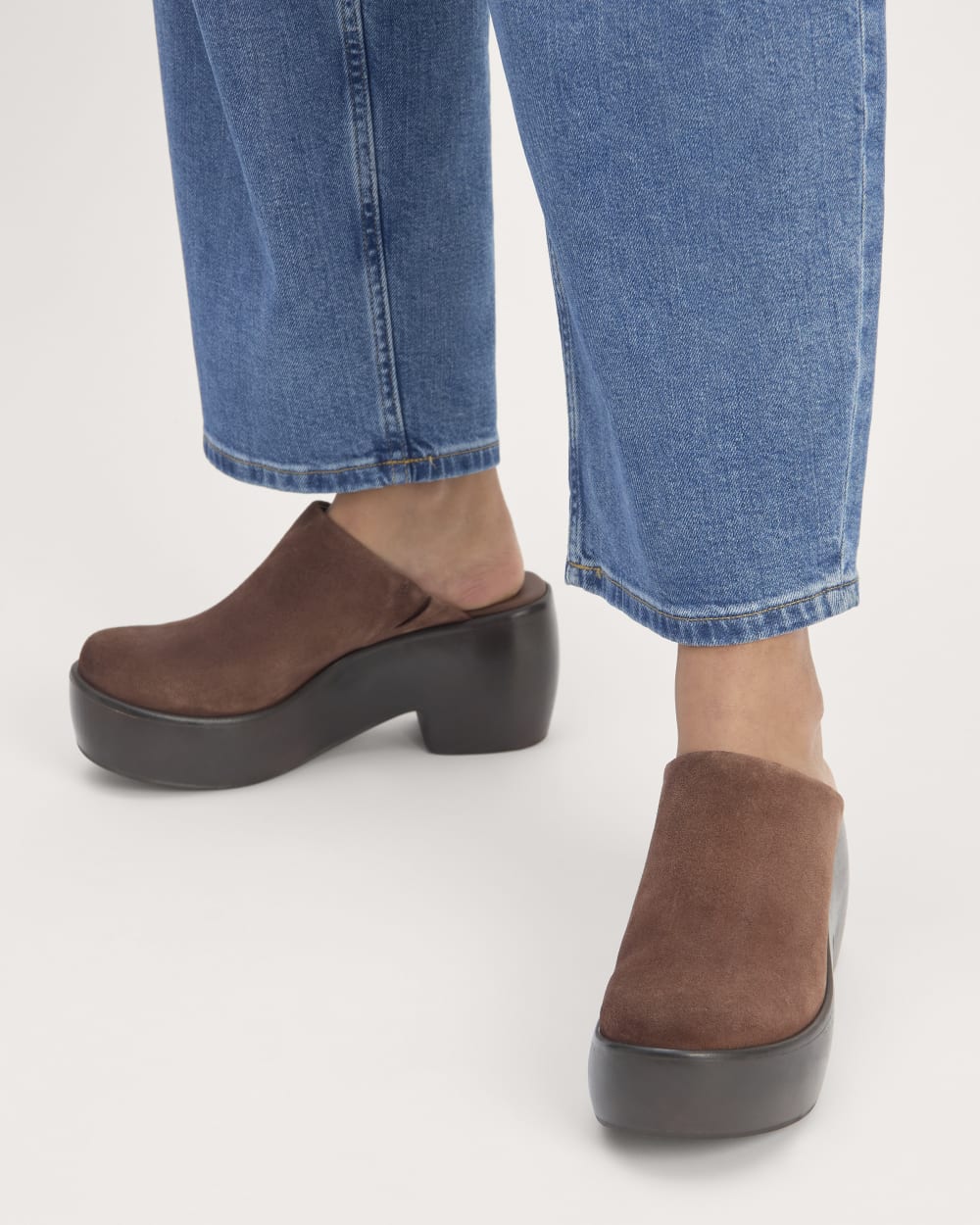 The Wooden Puffa Clog in Dark Umber Suede — alternate view