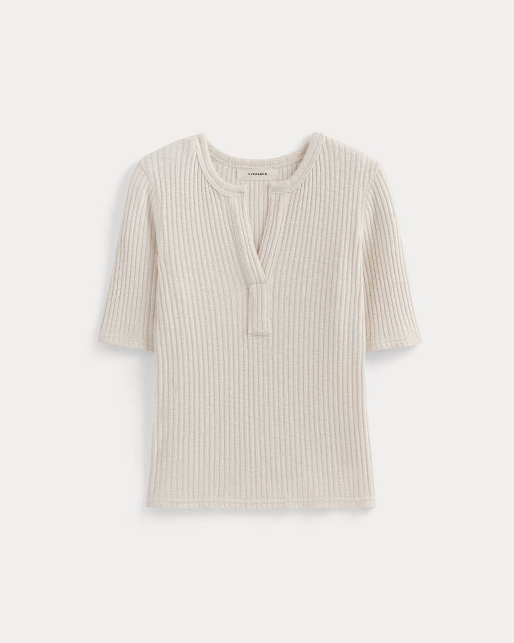 The Rib-Knit Short-Sleeve Henley in Bone — alternate view
