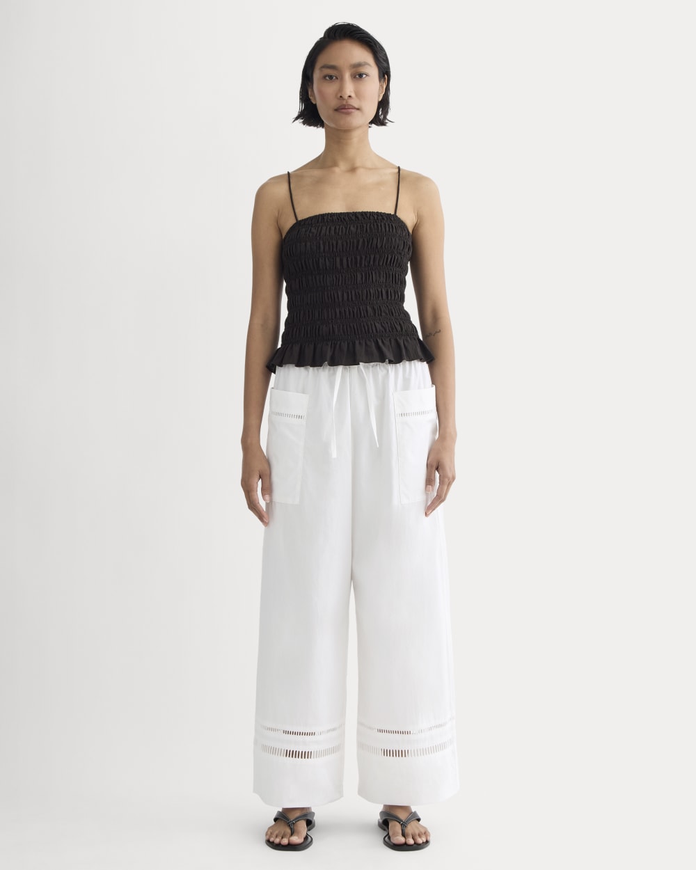 The Lace Trim Pant in White — front view