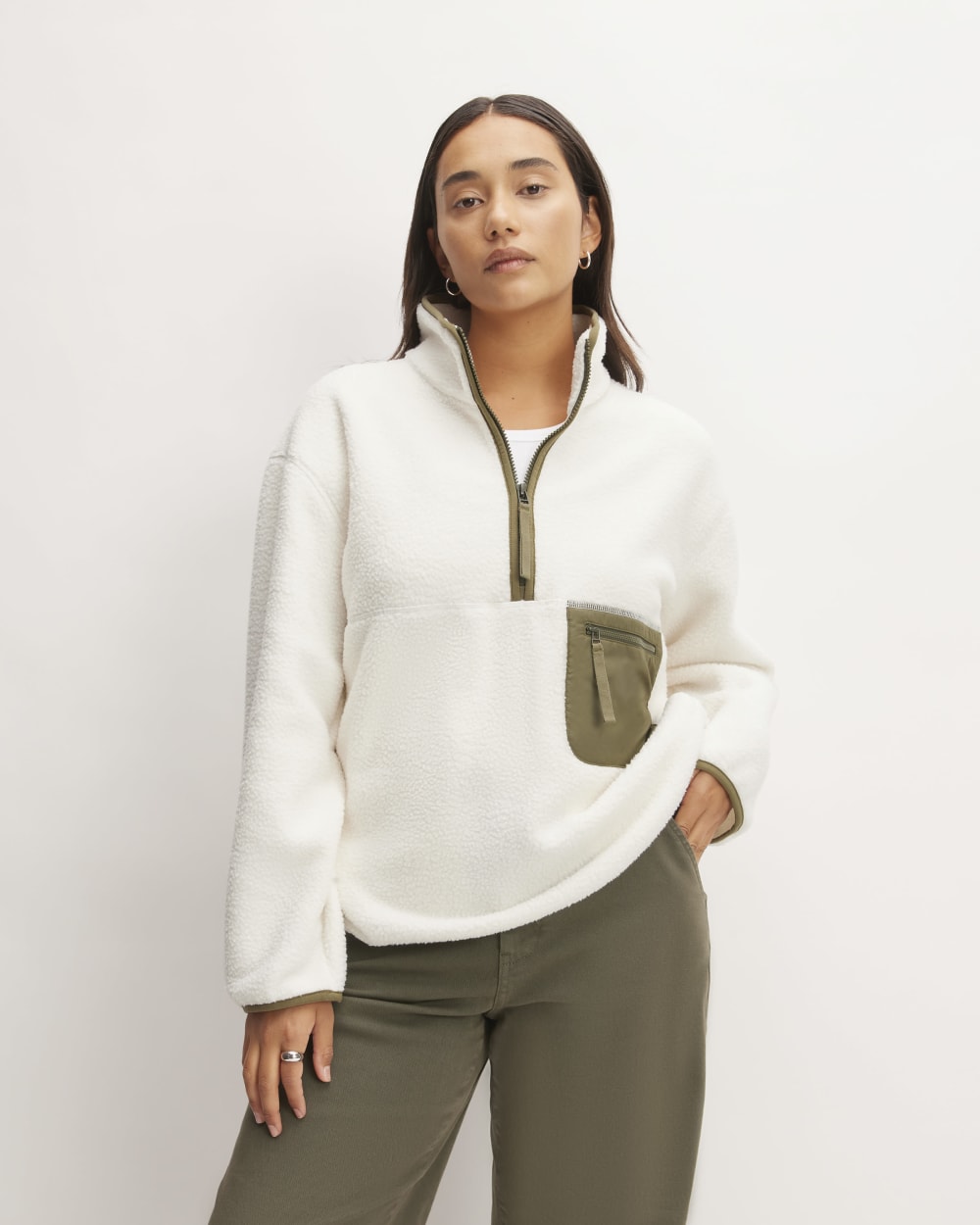 The ReNew Fleece Oversized Half-Zip in Bone — front view