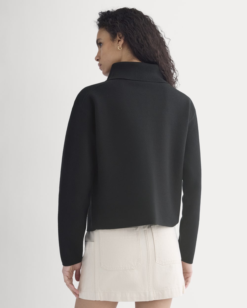 Double Knit Half-Zip in Cotton Merino in Black — detail view