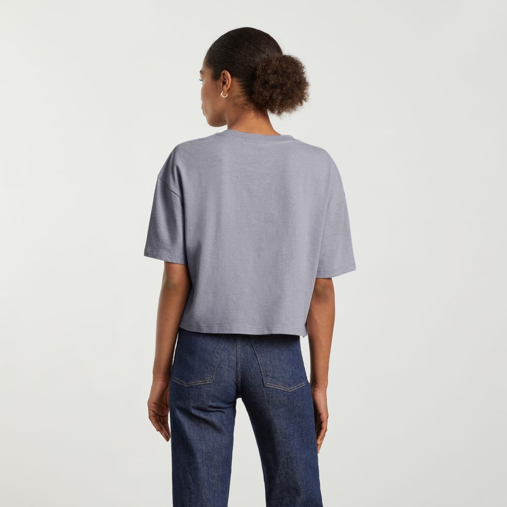 The Vintage Henley Hemp Tee in Lilac Grey — detail view