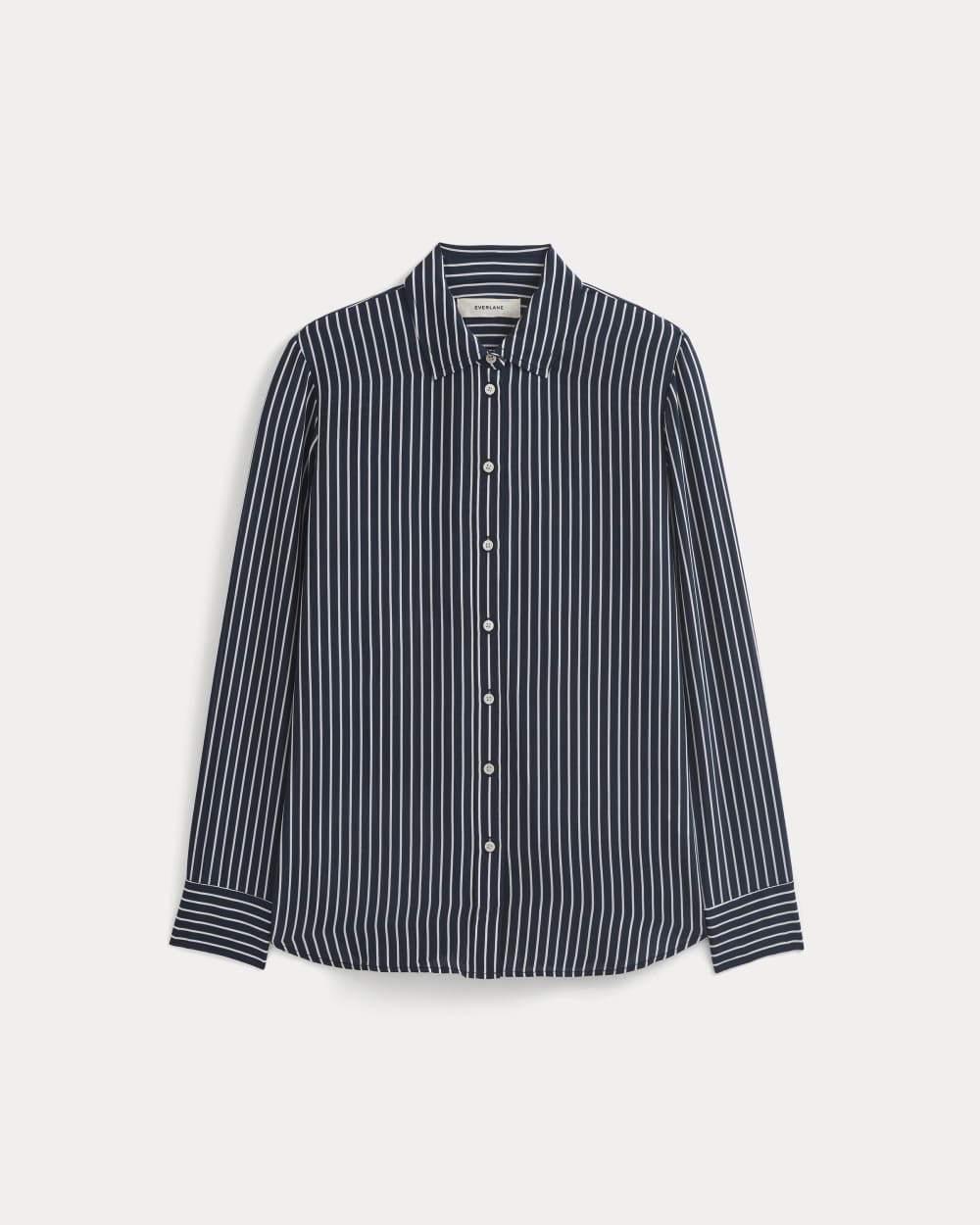 The Must-Have Shirt in Washable Silk in True Navy / Bone Stripe — alternate view