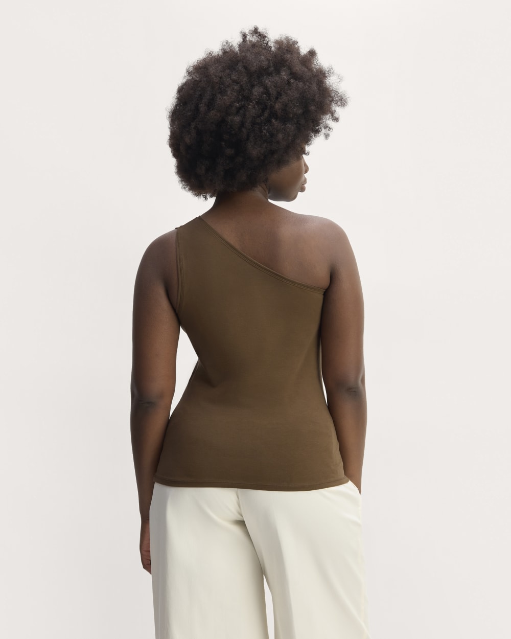 The Form One-Shoulder Tank in Cocoa — detail view