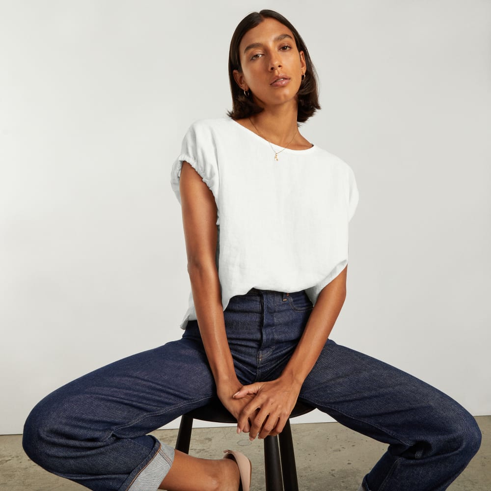 The Drawstring Tunic in White — detail view